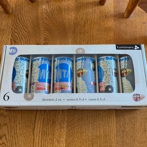 Luminarc glass shooters. 6 pieces in one box. New York prints.
